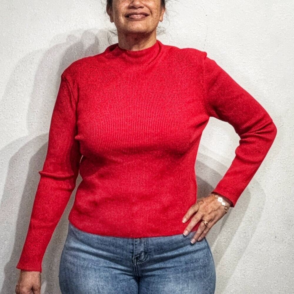 H&M Divided Red Rib-Knit Long Sleeve Top Sz XL